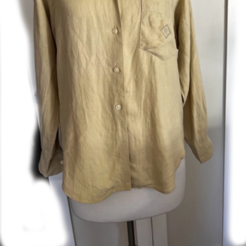 RALPH LAUREN  - SHIRT/BLOUSE  (LAUREN)  SMALL  LINEN  - BEIGE/MUSTARD - Picture 3 of 7